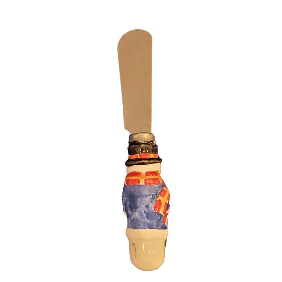 International Silver Co Ceramic Snack Snowman Platter w 2 Spreaders Christmas - Picture 7 of 8